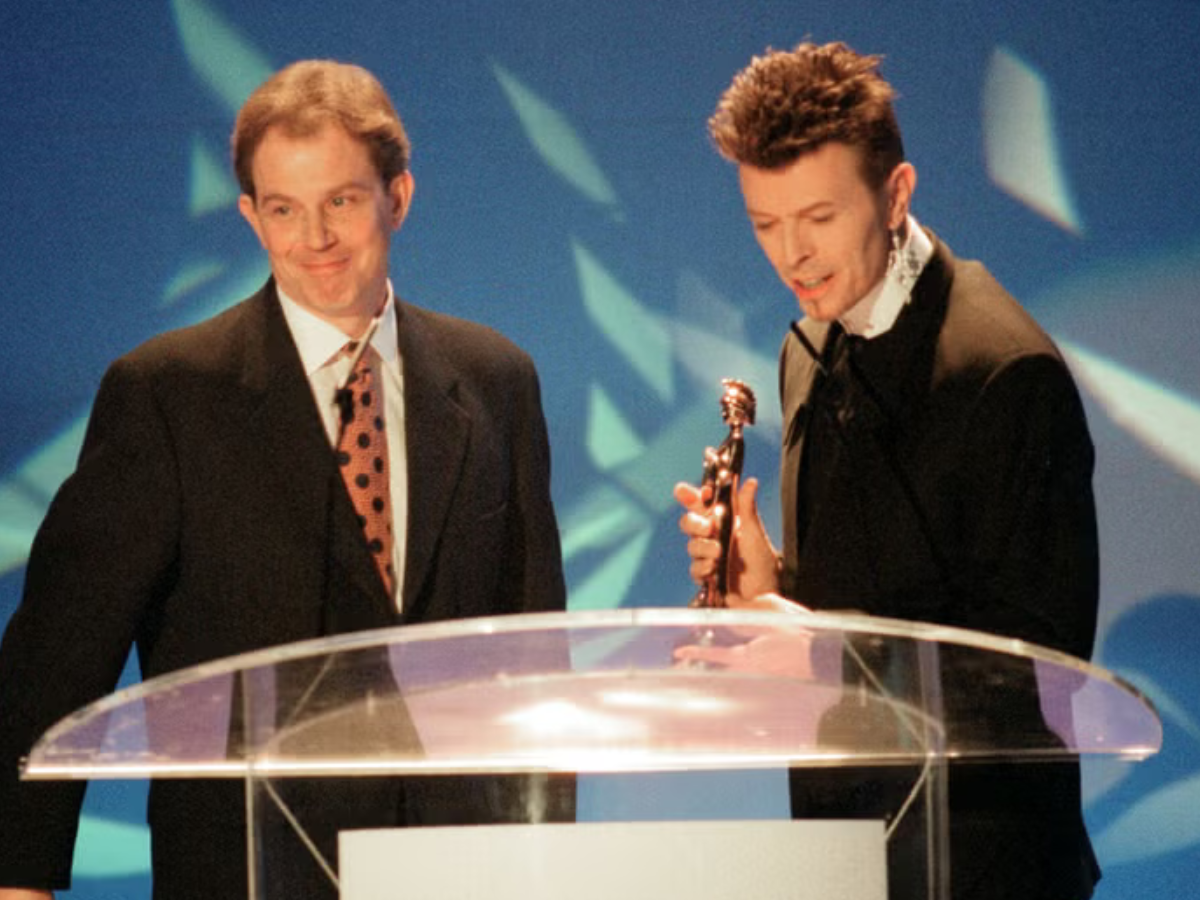 Tony Blair and David Bowie at 1996 Brit Awards